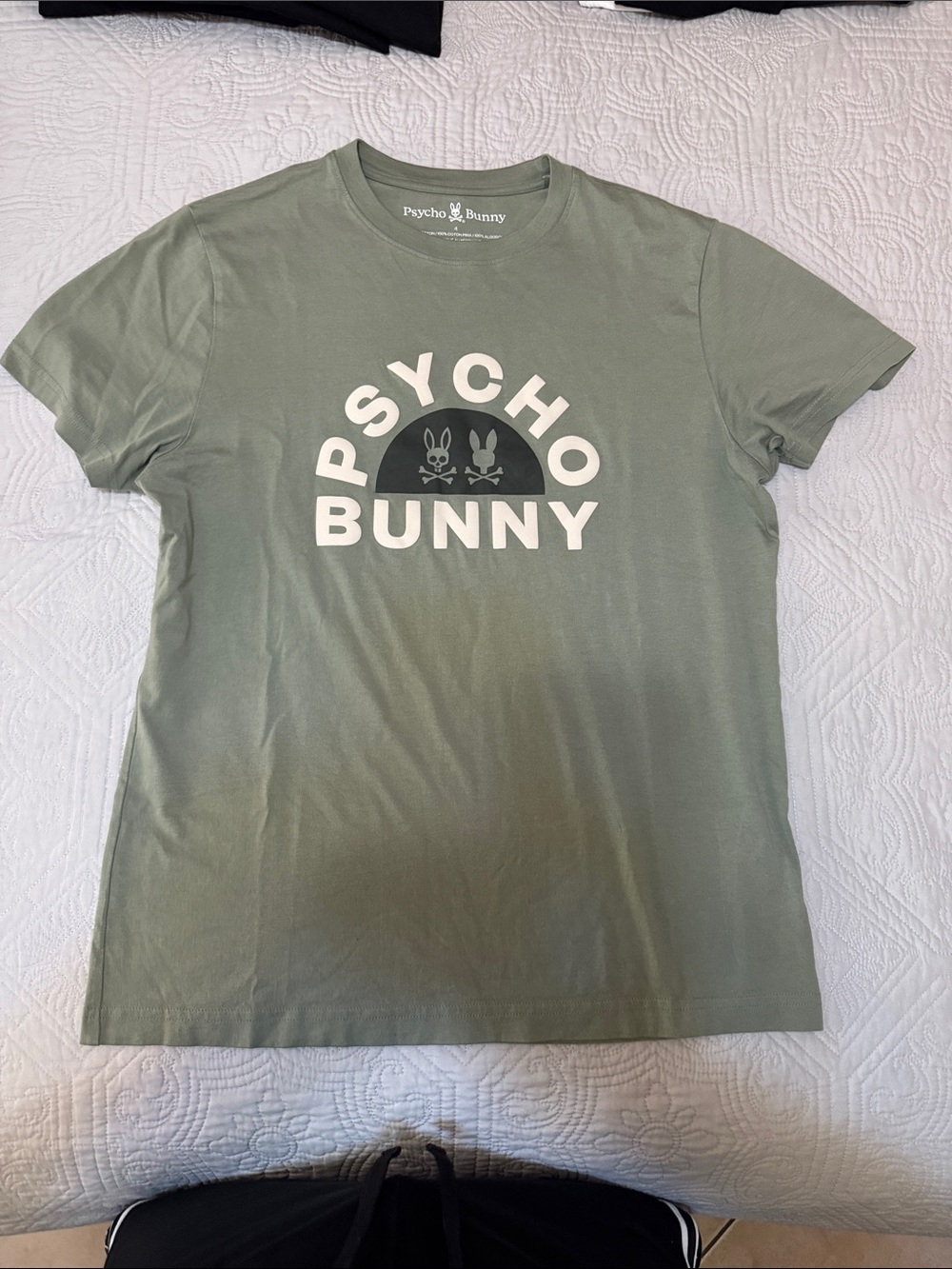 Psycho Bunny Olive Green Tee with White and Black Logo